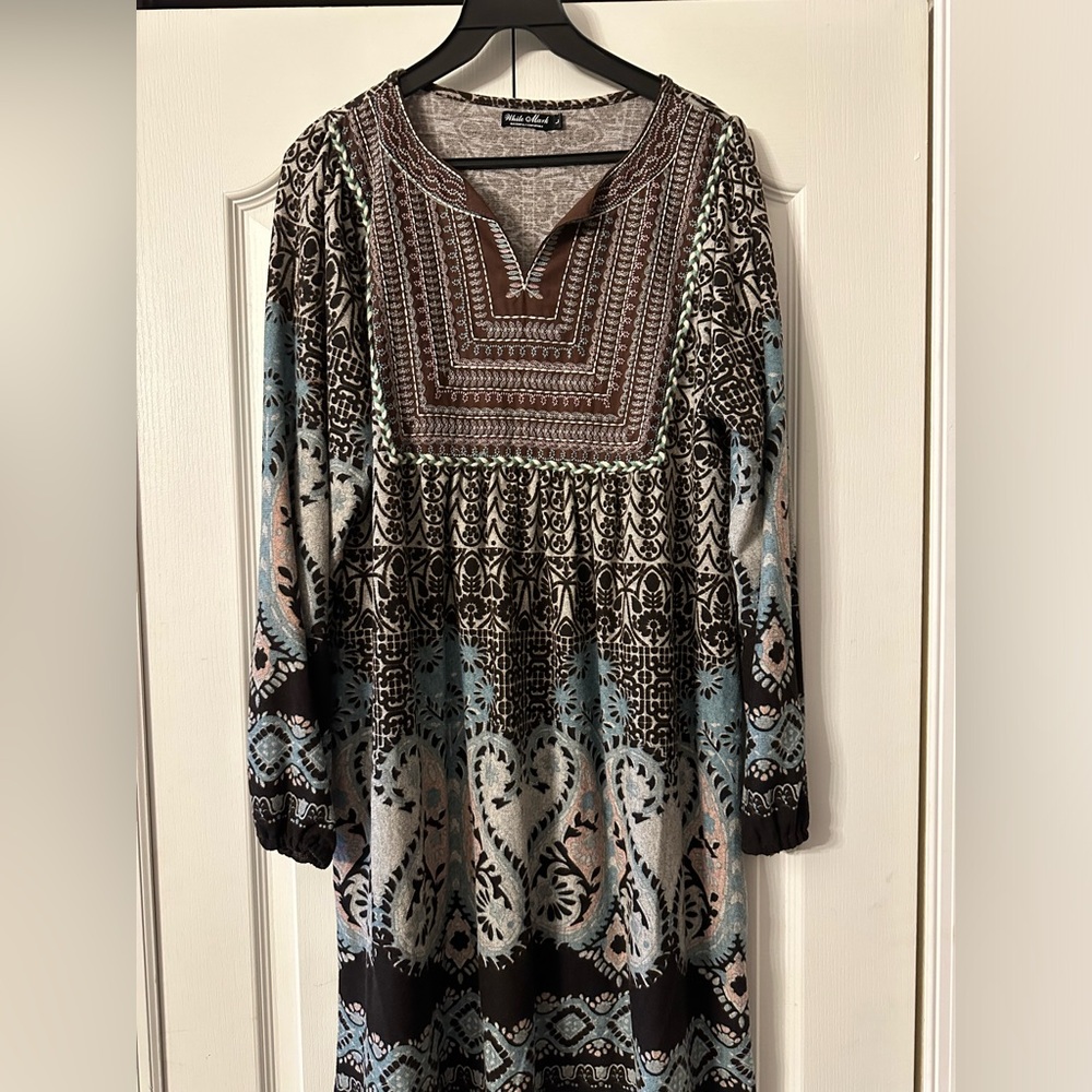 Brown & turquoise White Mark dress size large - worn once